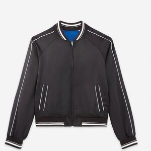 The Kooples Reversible Satin Jacket, Black/Blue/Off-White, XL/12, NWT